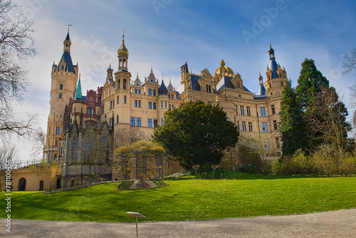 Blick auf den Park und das Schloss Schwerin, Mecklenburg Vorpommern, Deutschland 