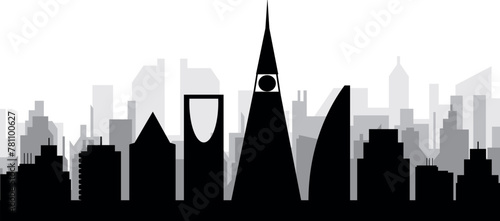 Black cityscape skyline panorama with gray misty city buildings background of RIYADH, SAUDI ARABIA