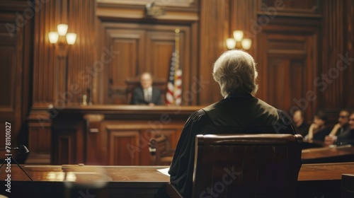 A judge delivering a verdict in a court trial. photo