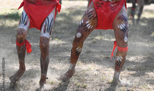 Indigenous Australians men on ceremonial dance in Laura Quinkan Dance Festival Cape York Australia