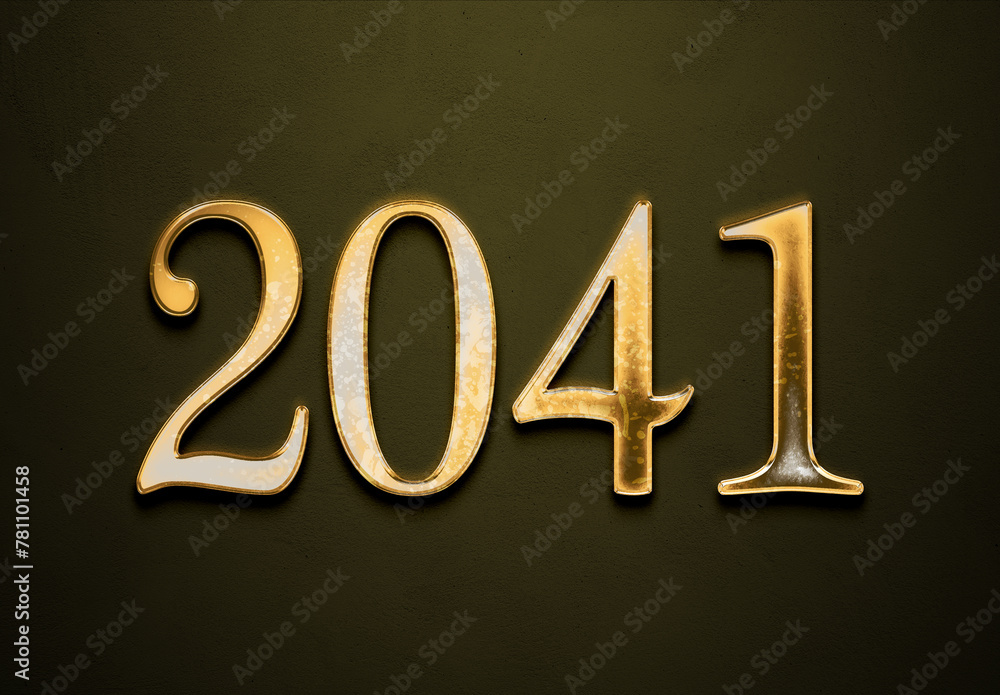 Old gold effect of 2041 number with 3D glossy style Mockup. Old gold effect of 2041 number with 3D glossy style Mockup.