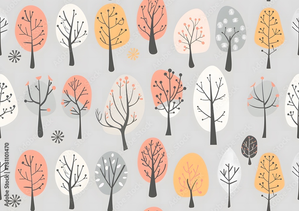 Cute trees seamless pattern