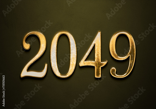 Old gold effect of 2049 number with 3D glossy style Mockup. 