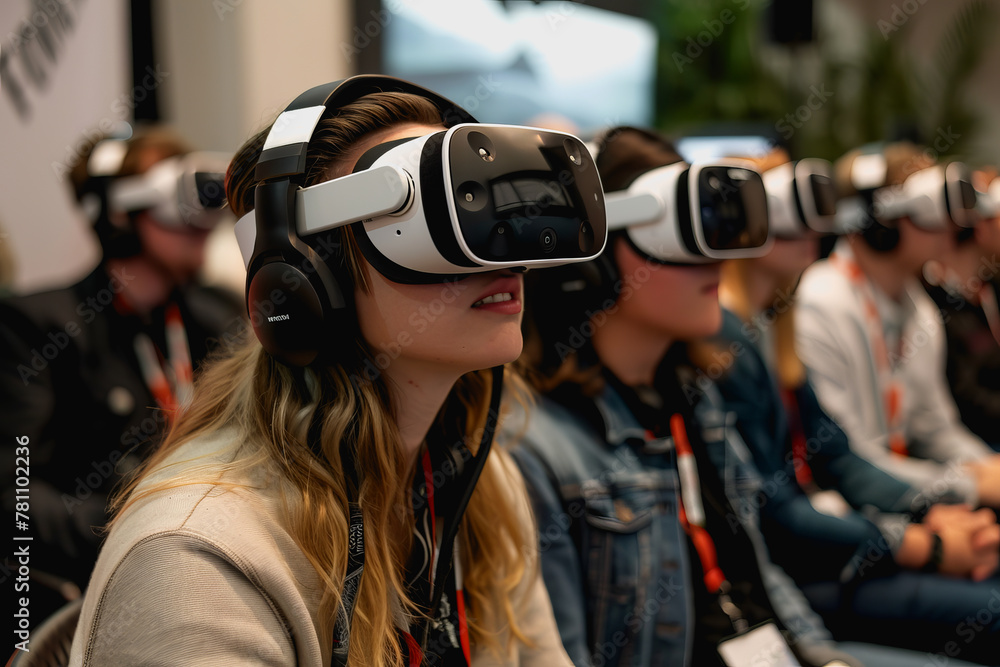 virtual reality conference room, participants wearing VR headsets to conferences virtual reality conference room, participants wearing VR headsets to conferences