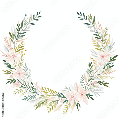 wreath with leaves flora for the wedding. hand draw  invitation vintage style  