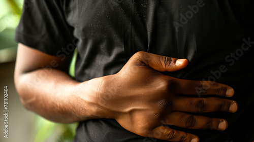 A person holds their stomach