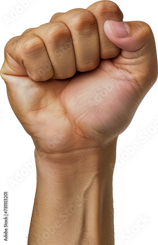 Raised clenched fist symbolizing strength and unity cut out png on transparent background photo