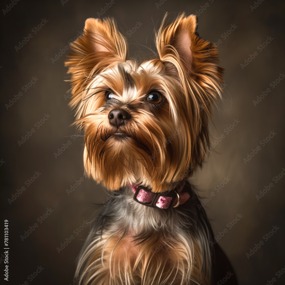 A Yorkshire Terrier in a glamorous pose, showcasing its silky coat and confident expression