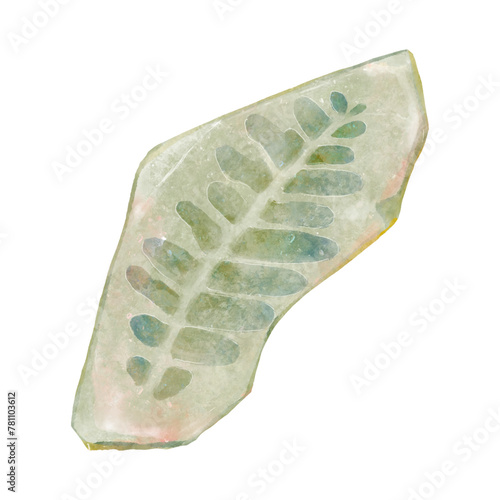 Fossil of plant in rock . Watercolor paint design . Vector .