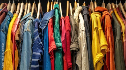 Colorful Assortment of Clothing on Store Hangers Display