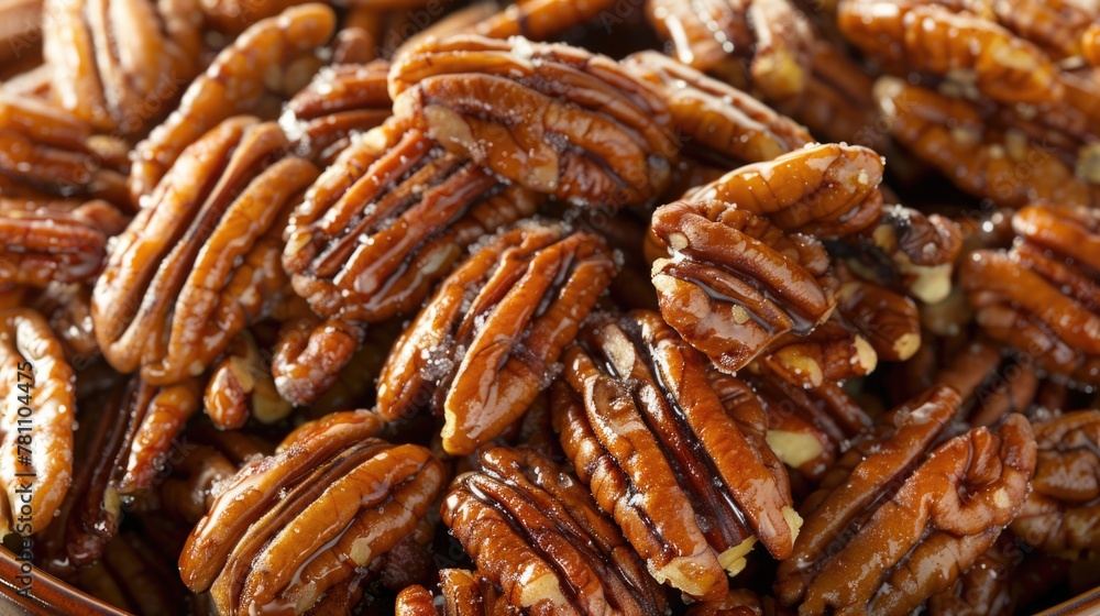 Candied pecan nuts with caramel glaze. Close-up food photography. Candied pecan nuts with caramel glaze. Close-up food photography.