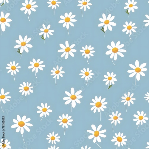 Daisy pattern seamless flat illustration simple design cute baby blue background