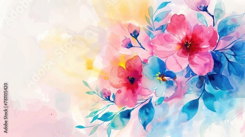Watercolor floral background with vibrant flowers and leaves.