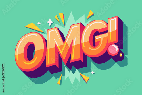 Vector illustration in a flat style OMG text on a colored background