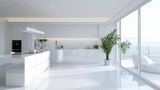 Sleek White High-End Kitchen with a Seaview