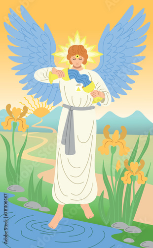 Major Arcana tarot card design. Hand drawn cartoon flat style. Temperance