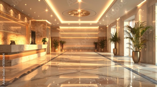 Luxury Hotel Lobby Reception Interior Design - Modern Architecture and Flooring in Luxurious Hall © Web
