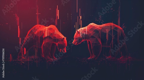Managing Bear Market Losses: Investment Analysis and Trend Opposing Strategies -- Illustration of Bear Market Icon Symbol Concept for Business Investors  photo