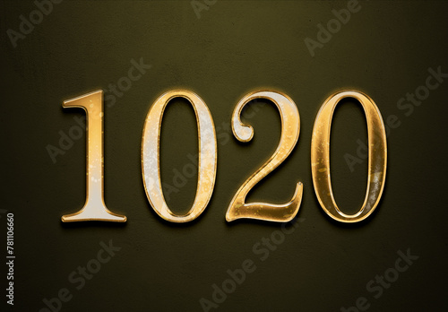 Old gold effect of 1020 number with 3D glossy style Mockup. 