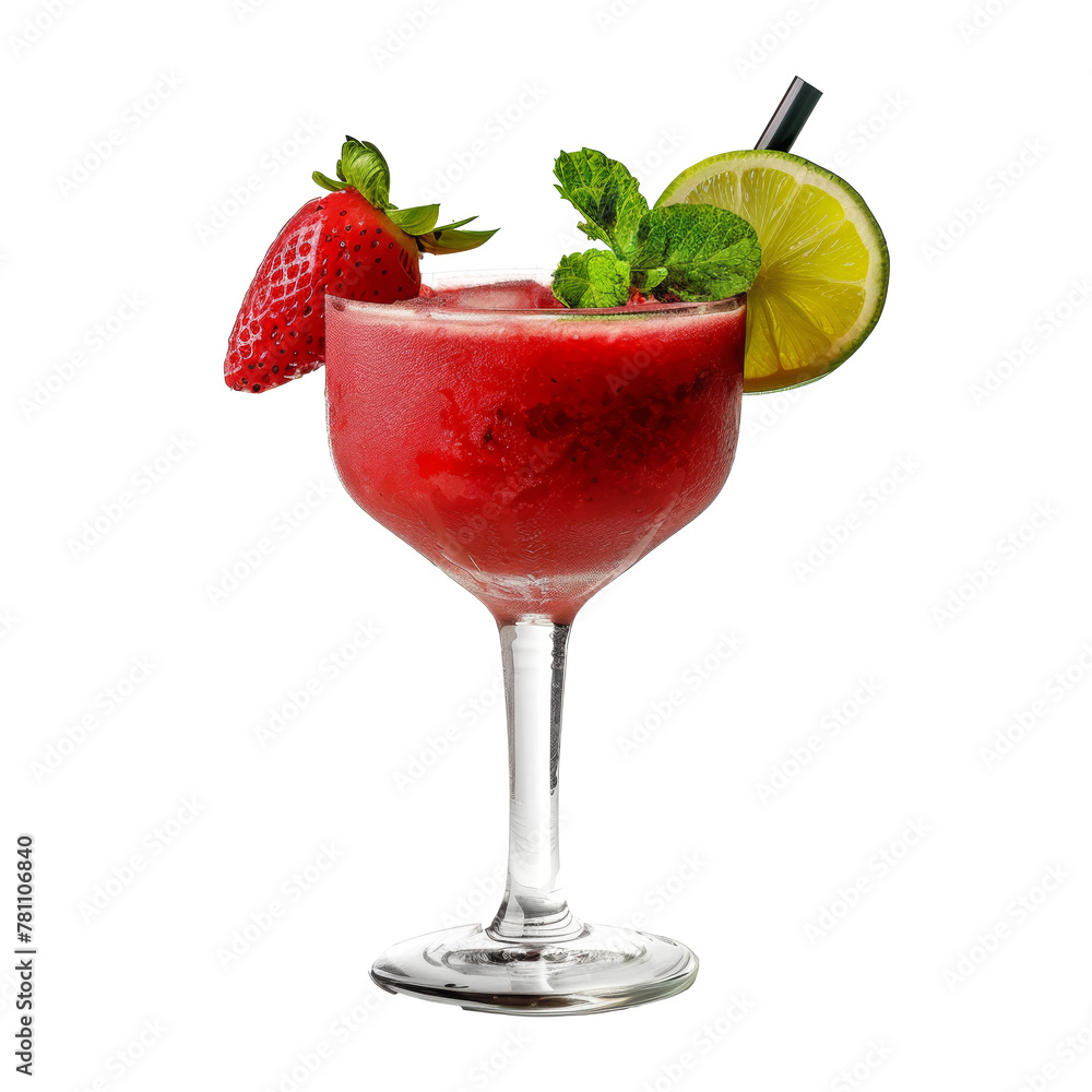 Frozen Strawberry Daiquiri Cocktail with Lime and Mint on Transparent Background Frozen Strawberry Daiquiri Cocktail with Lime and Mint on Transparent Background