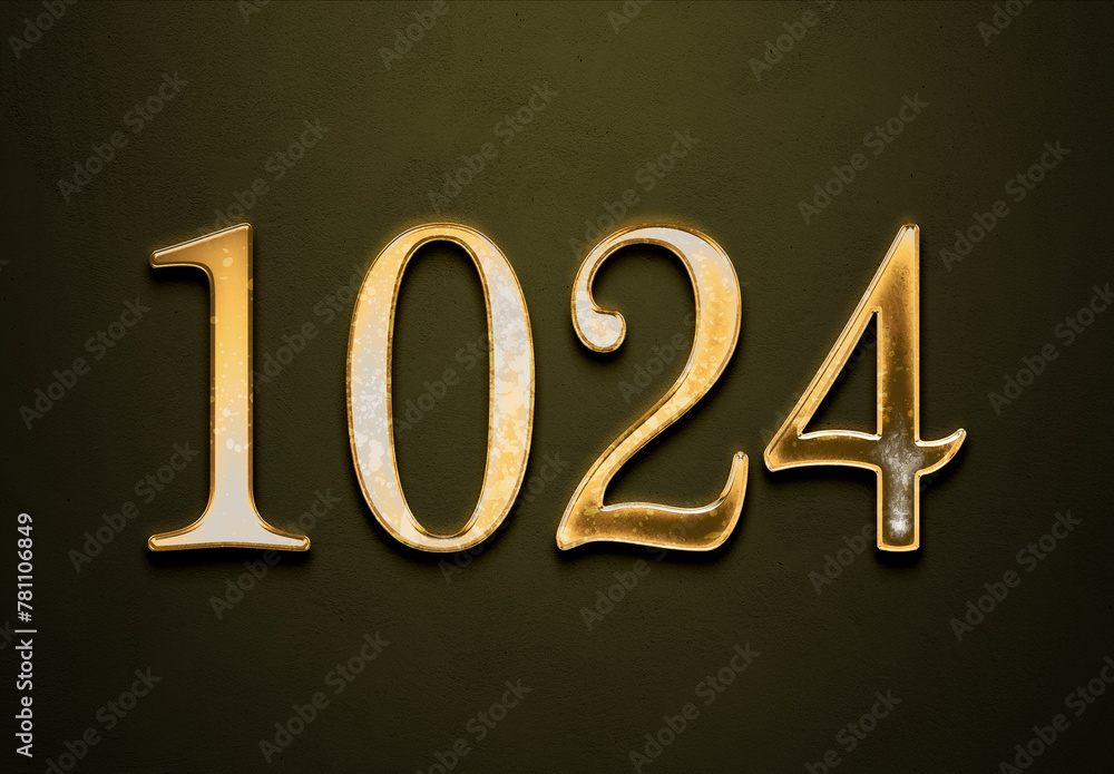 Old gold effect of 1024 number with 3D glossy style Mockup. Old gold effect of 1024 number with 3D glossy style Mockup.
