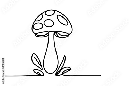 Continuous one black line drawing mushroom outline doodle vector illustration