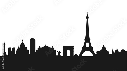 Silhouette of famous sights and places in Paris