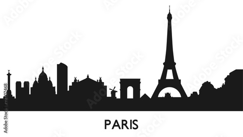 Silhouette of Paris attractions with Eiffel Tower. Vector travel illustration 