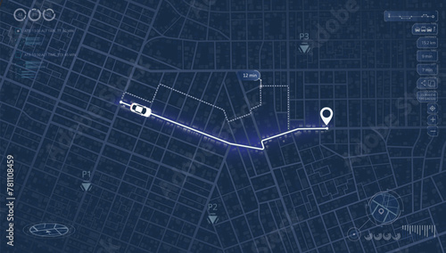 Gps, graphic tourist map of territory. Search map navigation. Fragments of town. Futuristic route dashboard gps map tracking. Vector illustration,