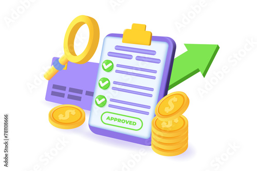 3d Approved credit bill, Payment approved concept. Flat Vector illustration.
