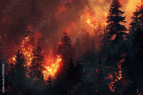 Wildfire in a forest photo