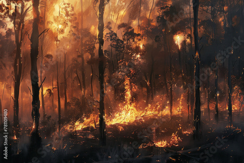 Wildfire in a forest