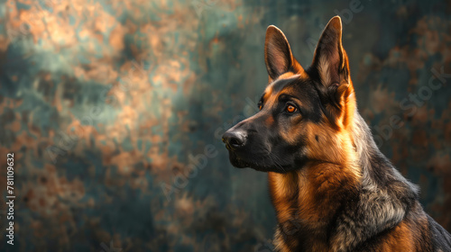A German Shepherd in a vigilant stance, highlighting its intelligence and loyalty with a focused gaze