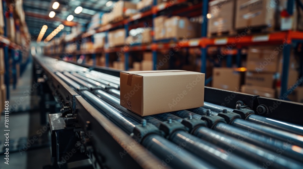 Packages swiftly moving on a conveyor system in a modern distribution warehouse. Packages swiftly moving on a conveyor system in a modern distribution warehouse.