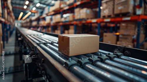 Packages swiftly moving on a conveyor system in a modern distribution warehouse.
