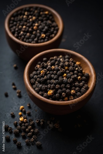 Black pepper on a black background.