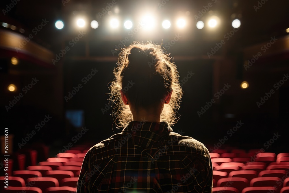 An anxious student overcoming fear of public speaking on the stage, student fear of public speaking on the stage, AI-generated An anxious student overcoming fear of public speaking on the stage, student fear of public speaking on the stage, AI-generated
