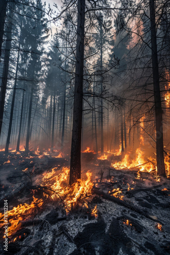 Wildfire in a forest