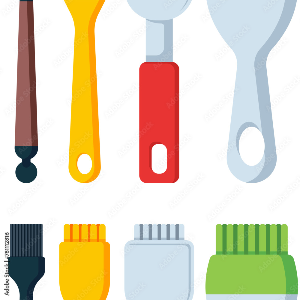 Silicone cooking brushes vector cartoon seamless pattern.