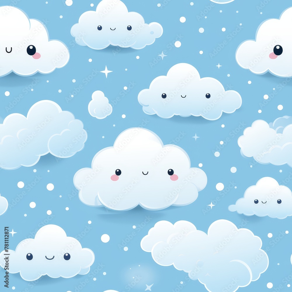 Cloud Blushing - A shy cloud with rosy cheeks, Arctic Blues and Whites,Anime Style,Industrial,Educational Materials,,