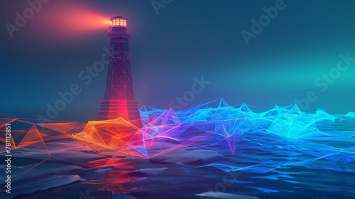 Towering lighthouse in a futuristic, digital world. Evolving technology and the potential for progress. guide, inspiring innovation and leadership towards a brighter future