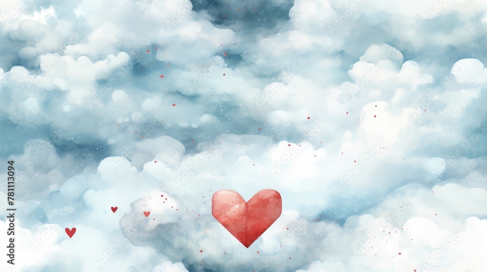 Cloud with a Love Letter - A romantic cloud holding an envelope with a heart, Dry Brush Texture,Sci-Fi Art,Expressionistic,Mobile App Interfaces,,