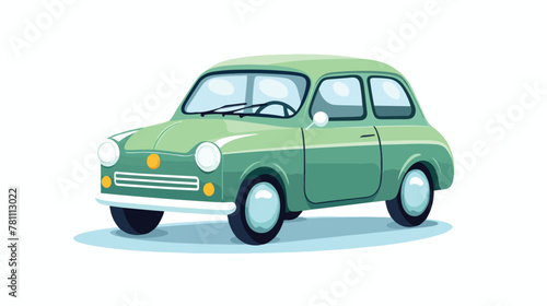 Green car rides. Vector illustration on a white bac