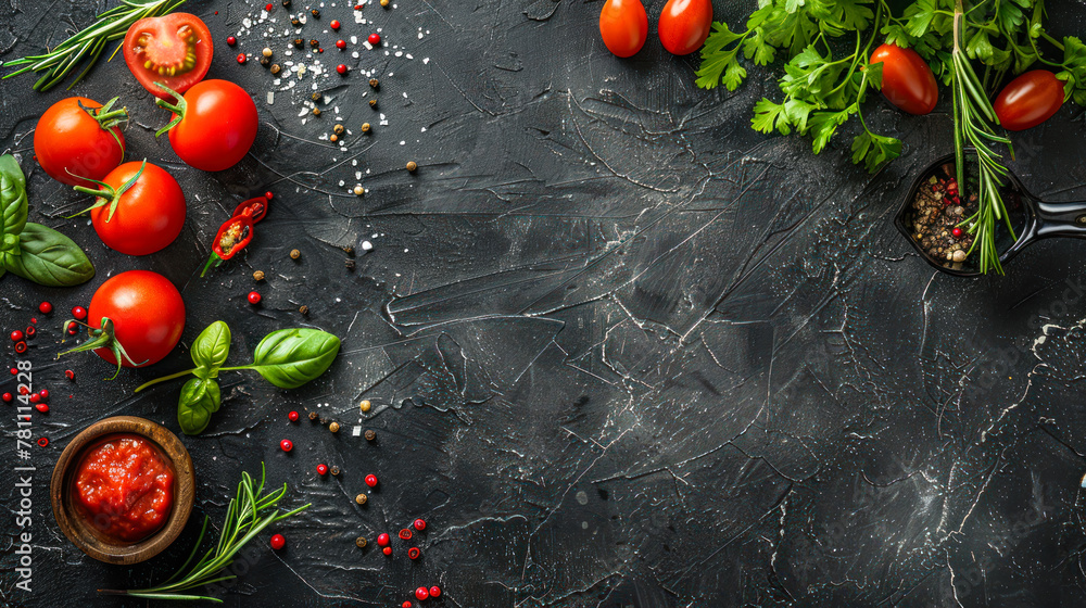 food background with copy space. Border of healthy food cooking ...