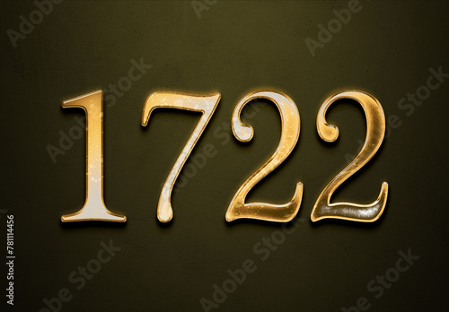 Old gold effect of 1722 number with 3D glossy style Mockup. 