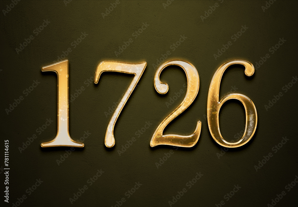 Old gold effect of 1726 number with 3D glossy style Mockup. Old gold effect of 1726 number with 3D glossy style Mockup.