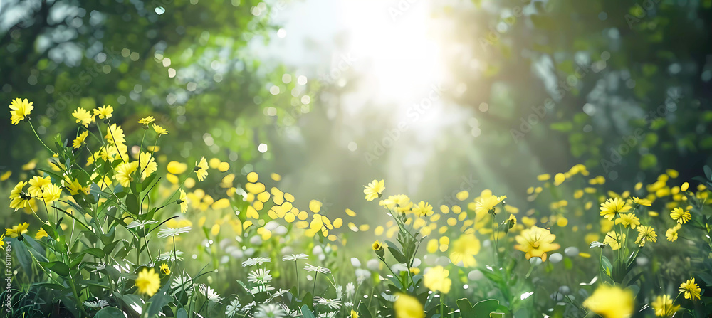Obraz premium Yellow flowers bloom background. Generative ai design concept.