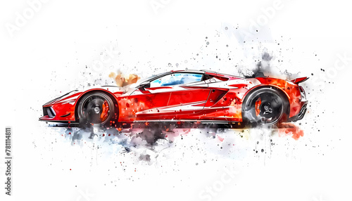 Wallpaper Mural Watercolor sport car on white background. Generative ai design concept art. Torontodigital.ca