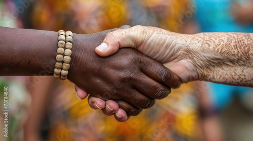 A close-up of a handshake between community members