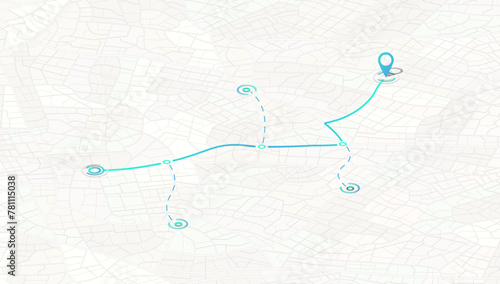Location tracker dashboard. City street road with pins on map and alternative ways. Isometric street roads and location, vector background. Huge city top view. Huge city top view.